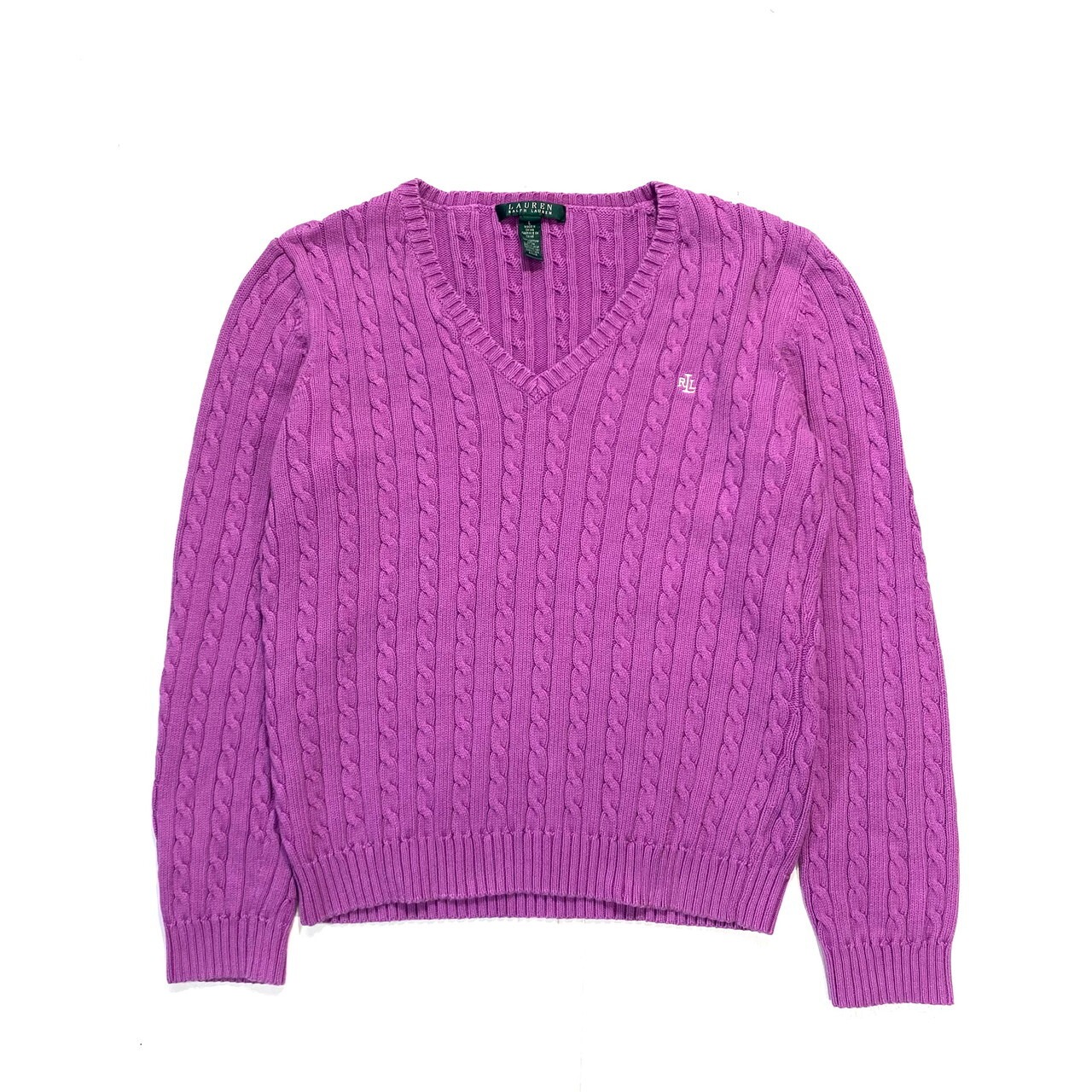LAUREN RALPH LAUREN ラルフローレン ケーブル編み Vネック コットン 