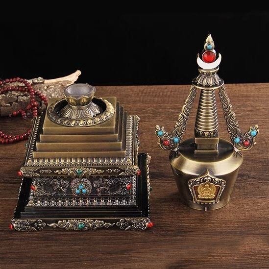 ストゥーパ 仏塔 卒塔婆 パゴダ 置物 ゴールド チベット 仏教 黄金