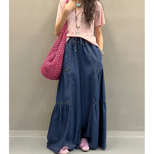 Tiered  design denim pants S1945