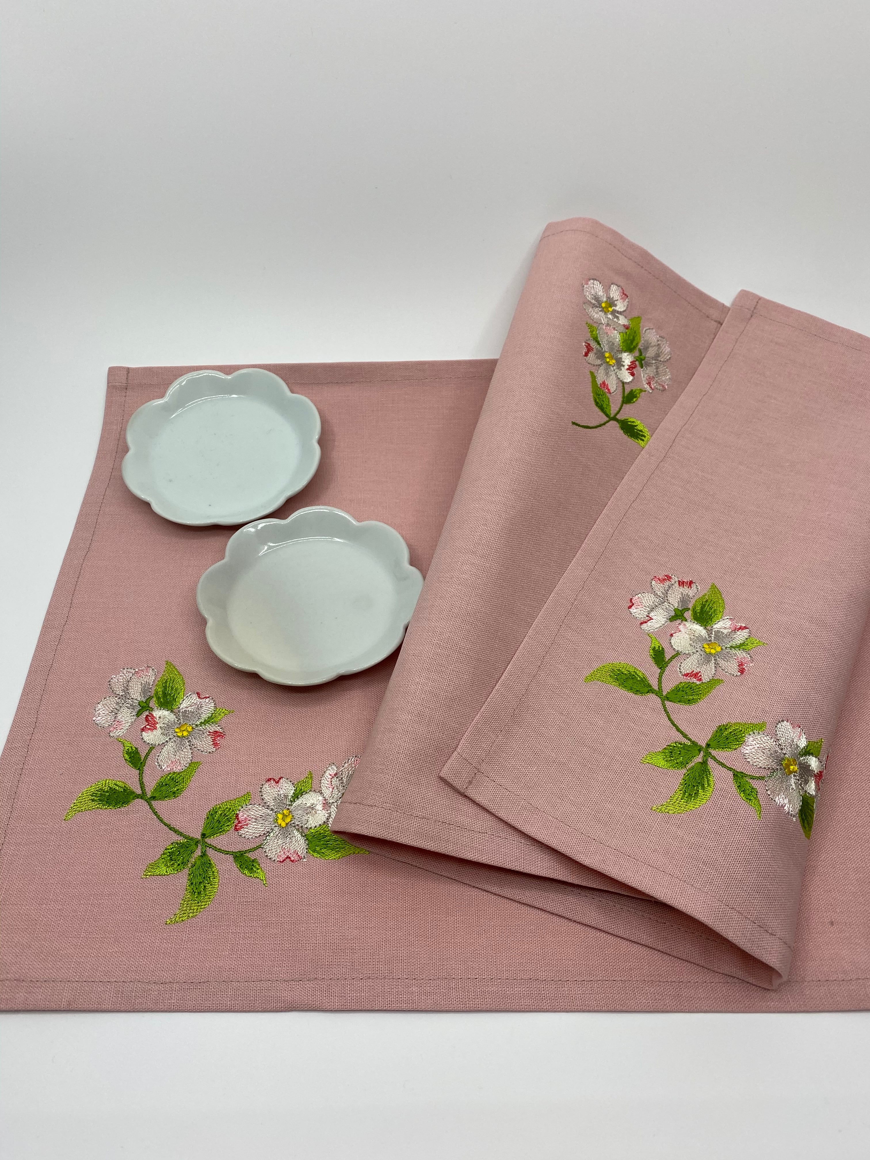 花水木 刺繍 ティーマットランチョンマット 2枚セット | fil et vase