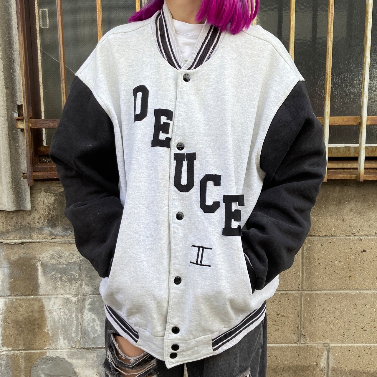 90年代 DEUCE 刺繍 ワッペン バックプリント スウェットスタジャン 