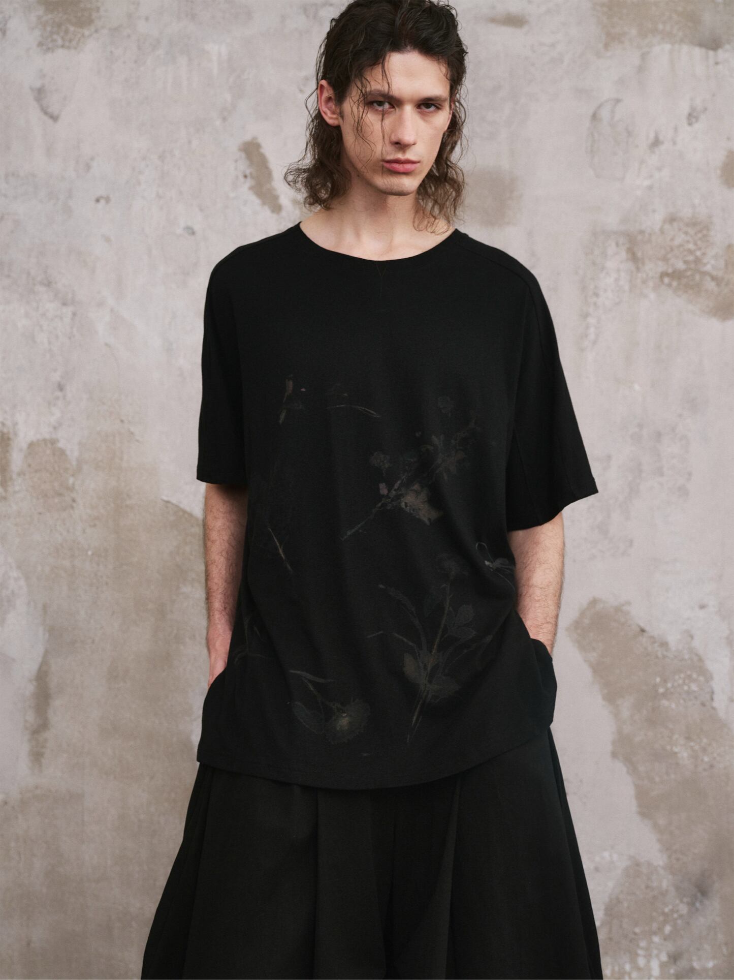 【ORV0101】Fallen-Red Print Short-Sleeve Cotton-Linen Tee