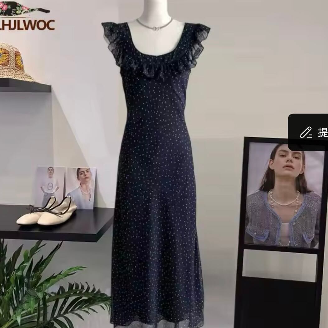 ドット柄バックリボンワンピース