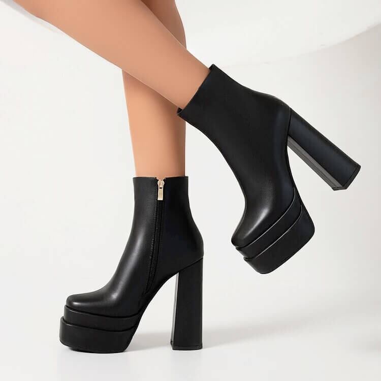 【size26.5cmあり】ノーマルデザインレトロヒールブーツ14cm