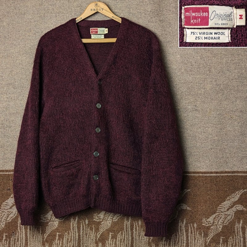 60s milwaukee knit Mohair Wool Cardigan （M）