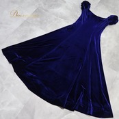 フラダンス 衣装 ワンピース ドレス uino! ブルー系 ハワイ製 ベロア生地 ワンカラー 無地 シンプル 光沢感 高級感 上品 豪華 綺麗 大人 かわいい ベロア 深いブルー ハワイアン アロハ フラ ダンス レッスン 練習