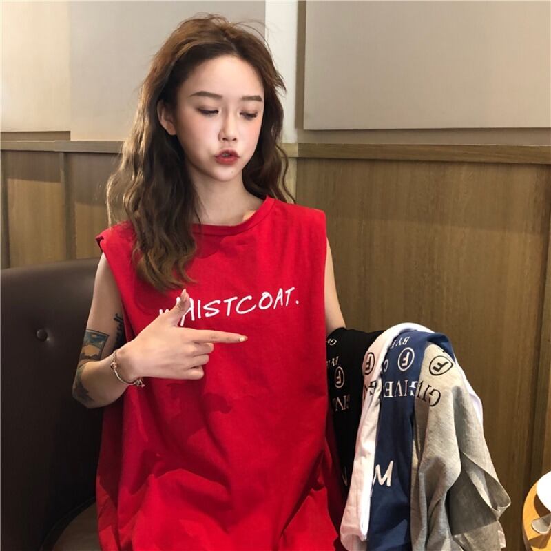 ネット赤外線ウェアルーズノースリーブトップ女性2020年夏の新しいファッションレター印刷BFカジュアルスポーツベスト 1号婦人83102572500