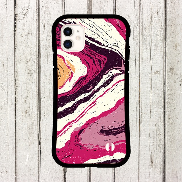 受注生産 iPhoneケース マゼンタと黒の流線マーブル｜マーブルアート PABS043C