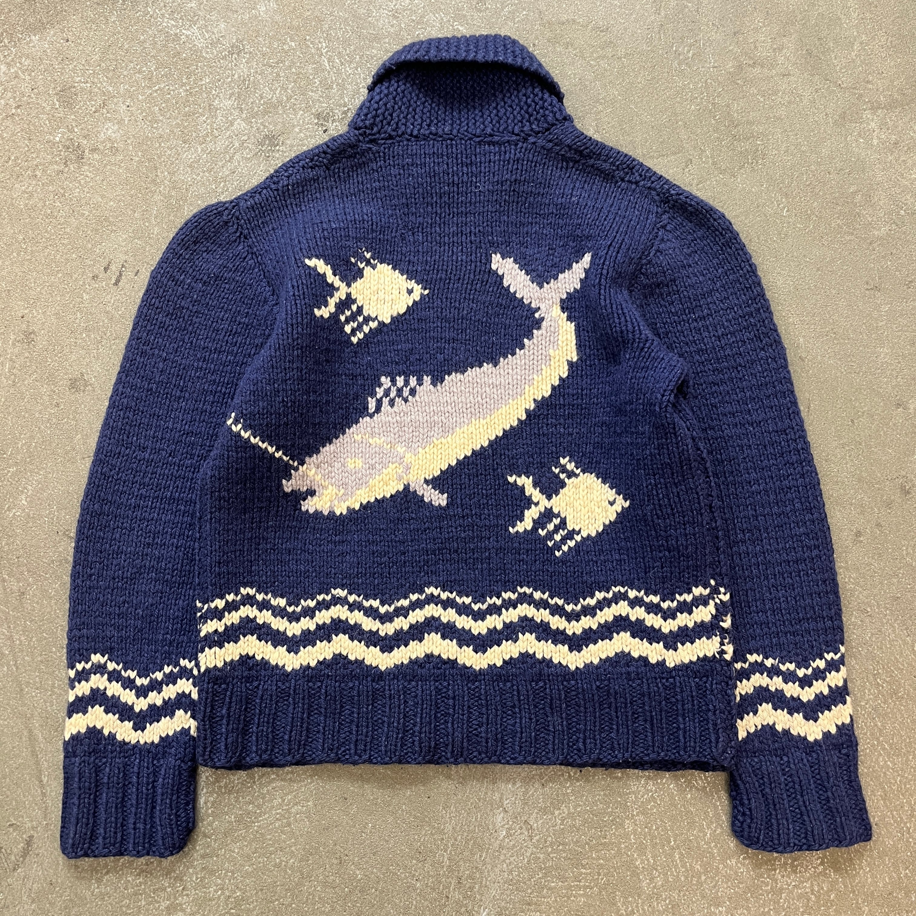 60s Fish Pattern Cowichan Knit Cardigan 60年代 魚柄 カウチンニット