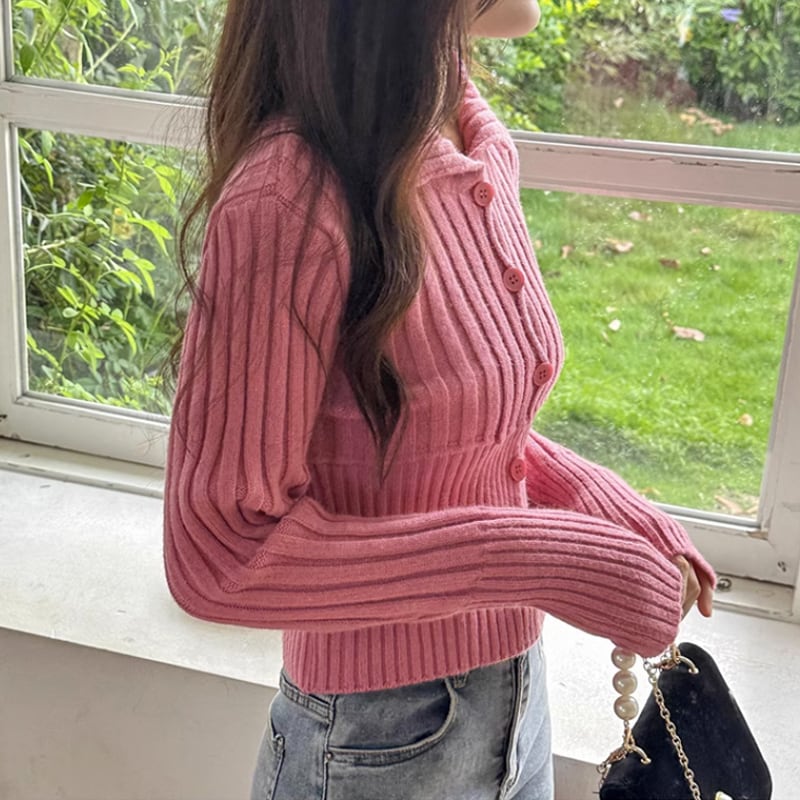 リブニットセーター ニットトップス 韓国ファッション ニット セーター