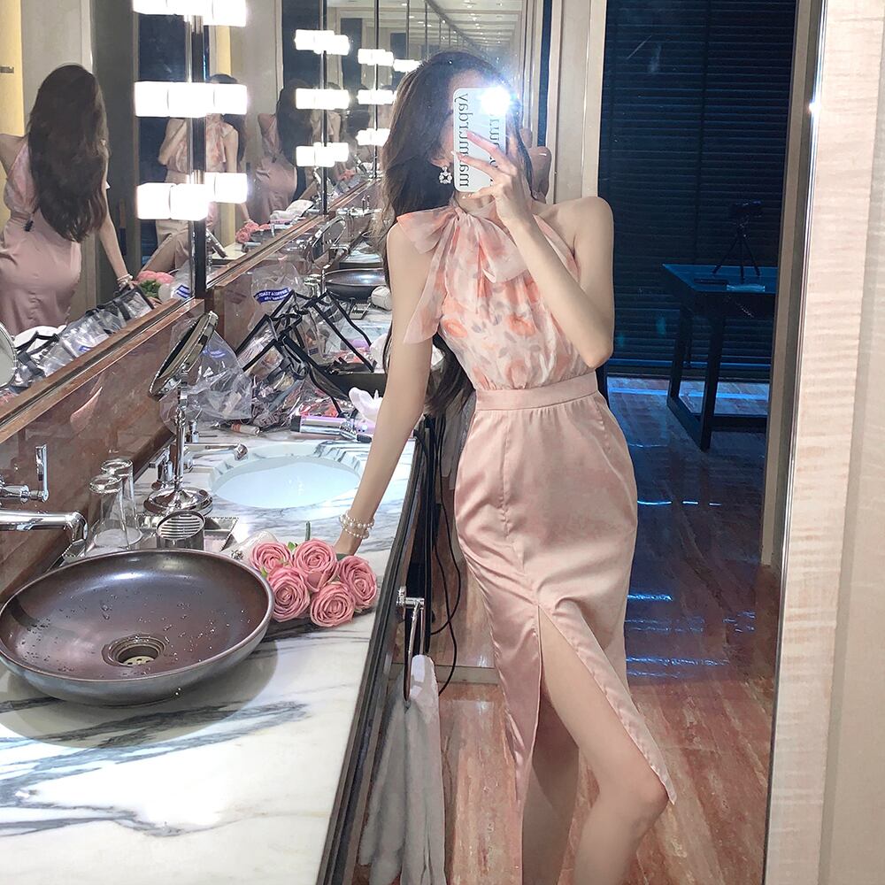 CHERRYシリーズ】ワンピース ノースリーブ プリント セクシー 女性