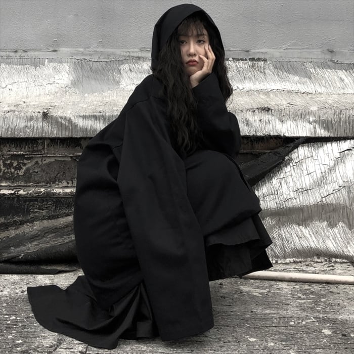 サブカル 服 地雷系 通販 レディース ジャケット フード付き ウインドブレーカー ユニセックス 長袖 レトロ ゴスロリ ブラック ビッグシルエット 闇かわいい ストリートカジュアル