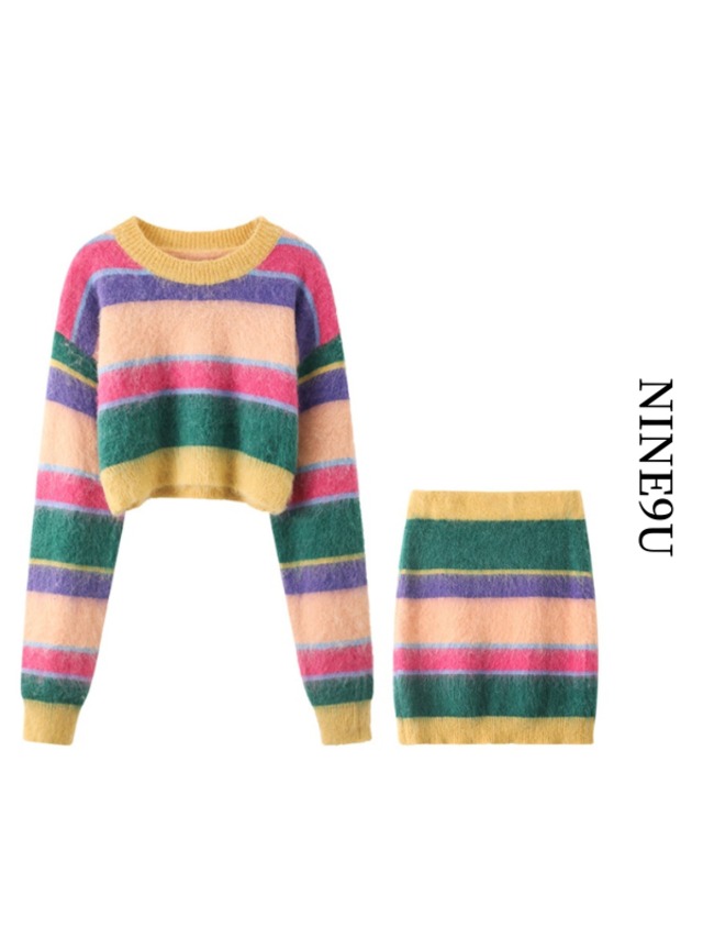 colorful border knit 2set【NINE5192】