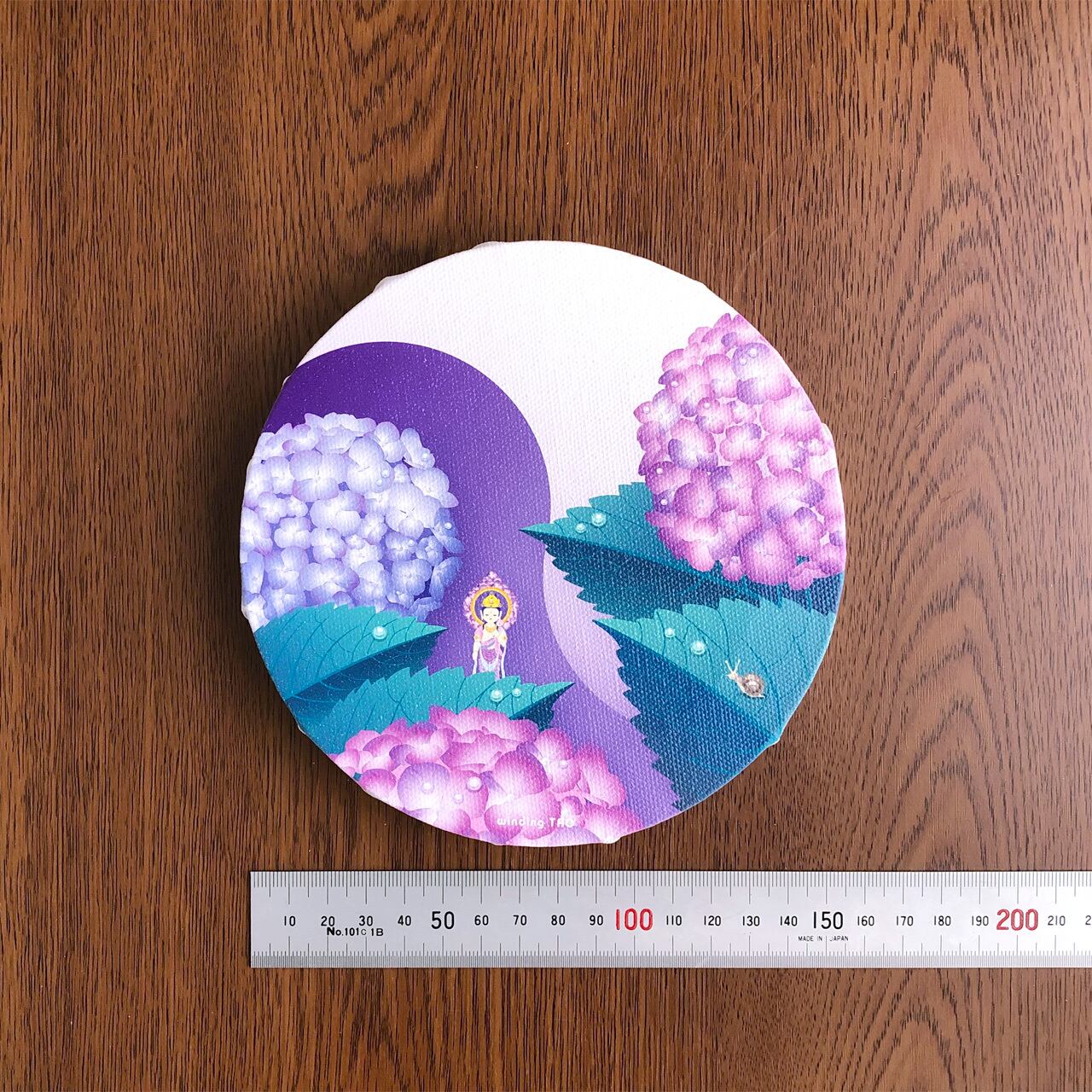 紫陽花 まんまる アートキャンバス（15cm）＊紫陽花と観音様