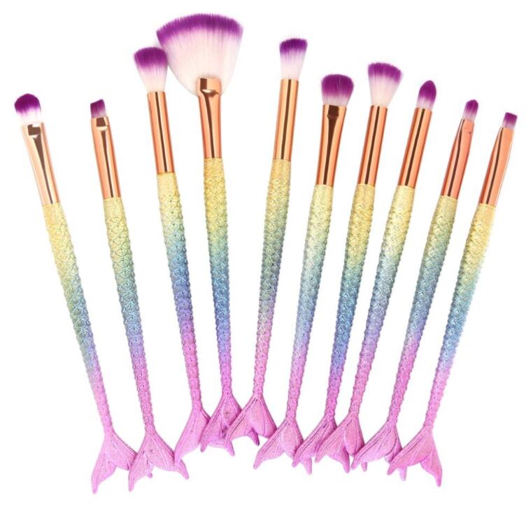 ケース付き☆インスタ映え★ 虹色マーメイド メイクブラシセット 10本