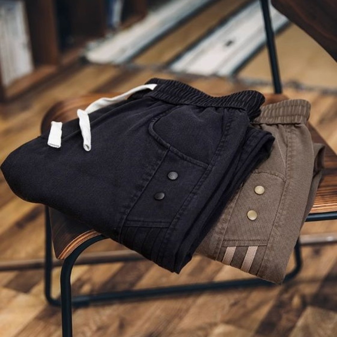 Snap Button Fly Drawcord Jogger Pants ◇2color H0655