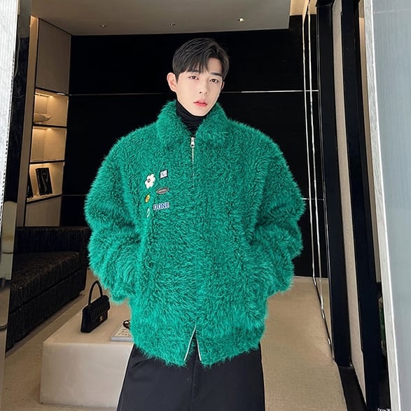 予約販売】ファーブルゾン メンズ 無地ジップアップ アウター ボア