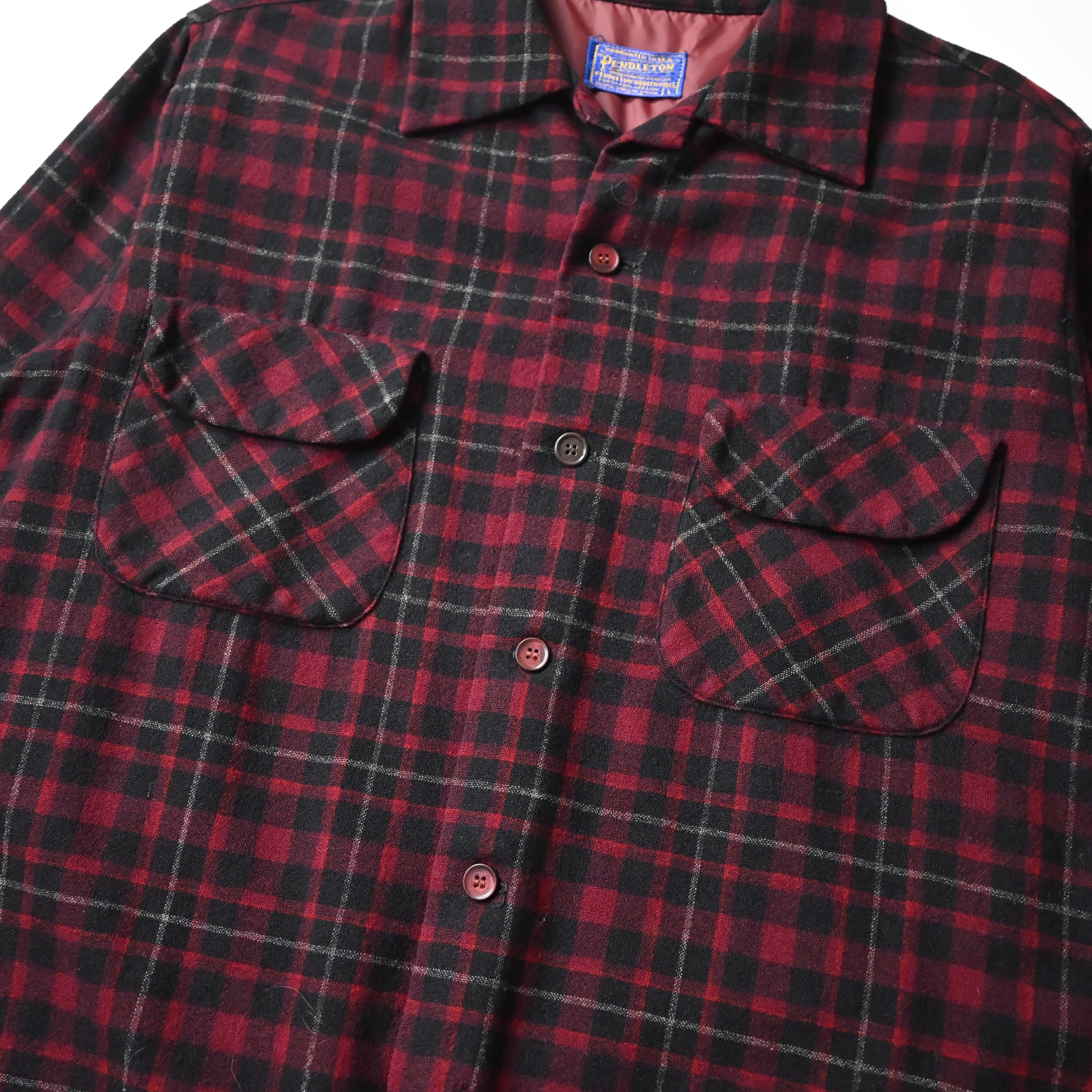 50's PENDLETON Wool Check board Shirt made in USA sizeL | GANKO