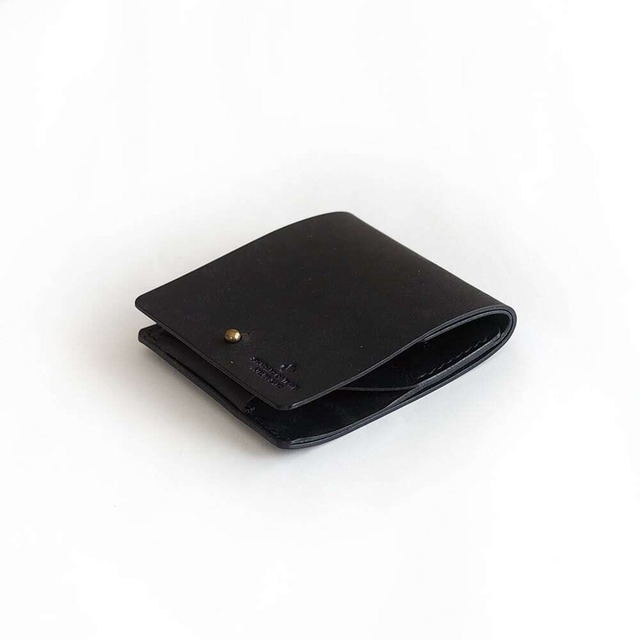 薄い 二つ折り財布 【 ブラック 】 コンパクト ブランド メンズ レディース 鍵 レザー 革 ハンドメイド 手縫い