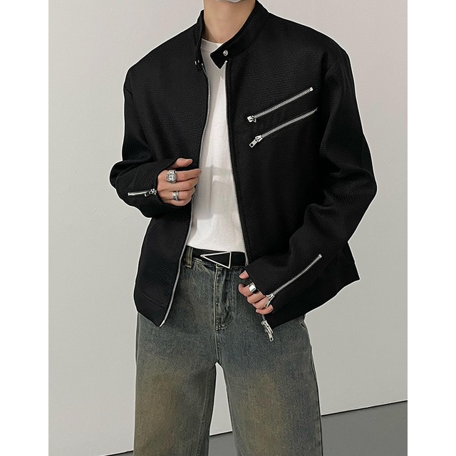 stand collar no collar double zip jacket mr0624