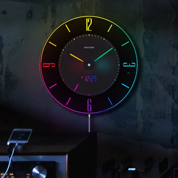 リズム(RHYTHM) 大型 掛け時計 電波時計 デジタル カラー グラデーション LED 365色 表示 黒 Iroria G 