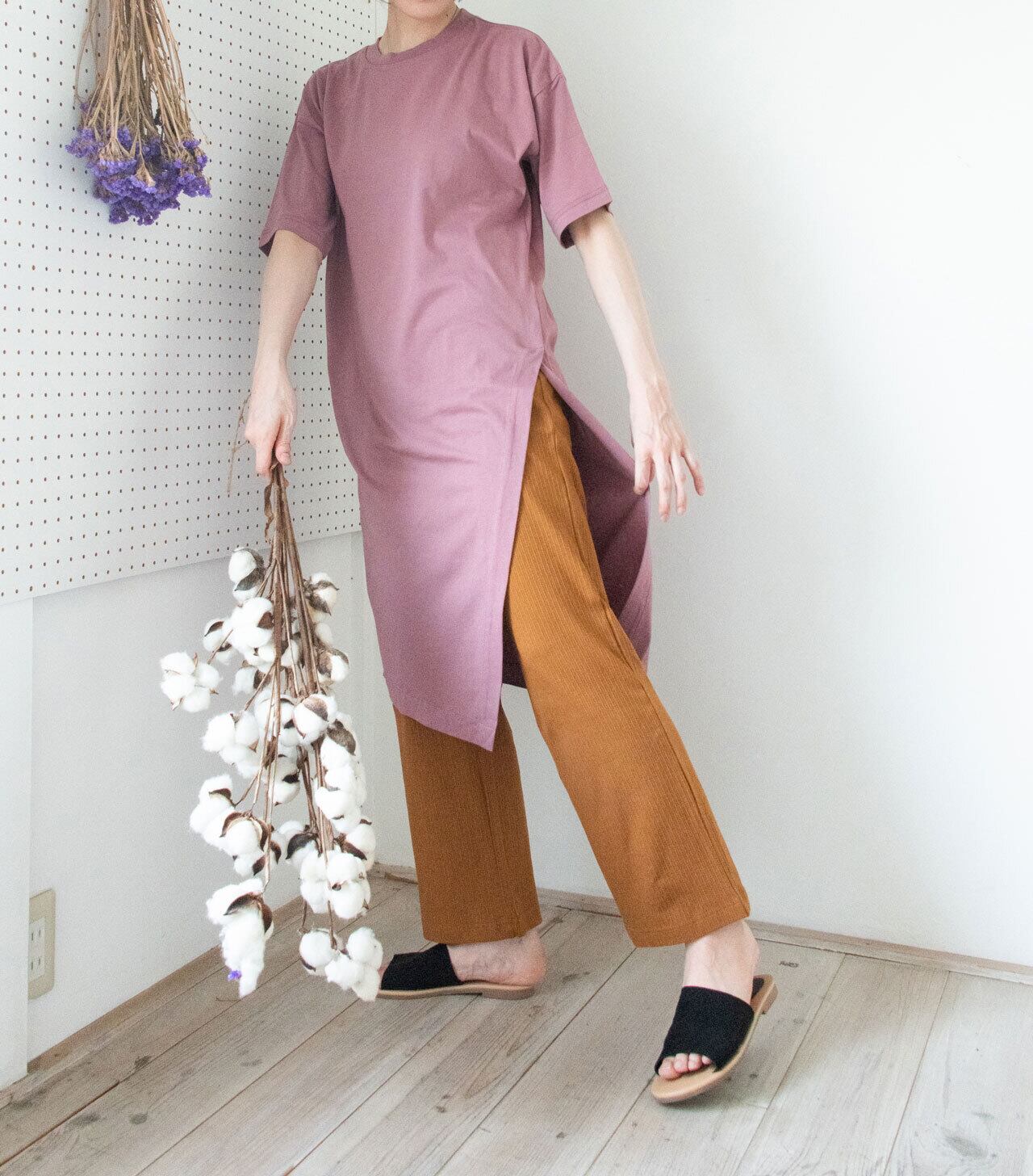 フロントスリットTワンピ_イチゴチョコレート