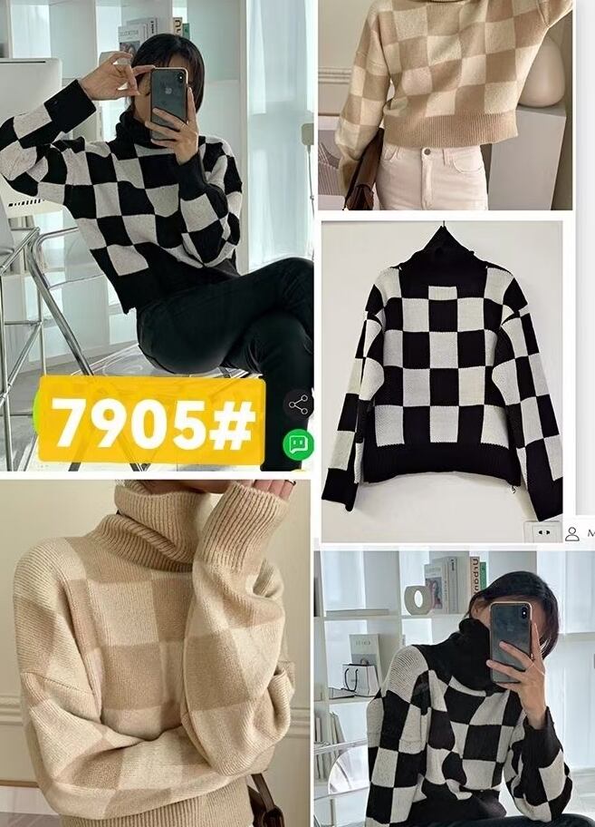 ブロックチェックタートルニット　AJ1079-7905