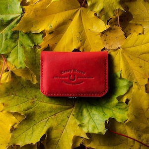 123 Leather Business &Credit Card Holder / wallet Autumn Red