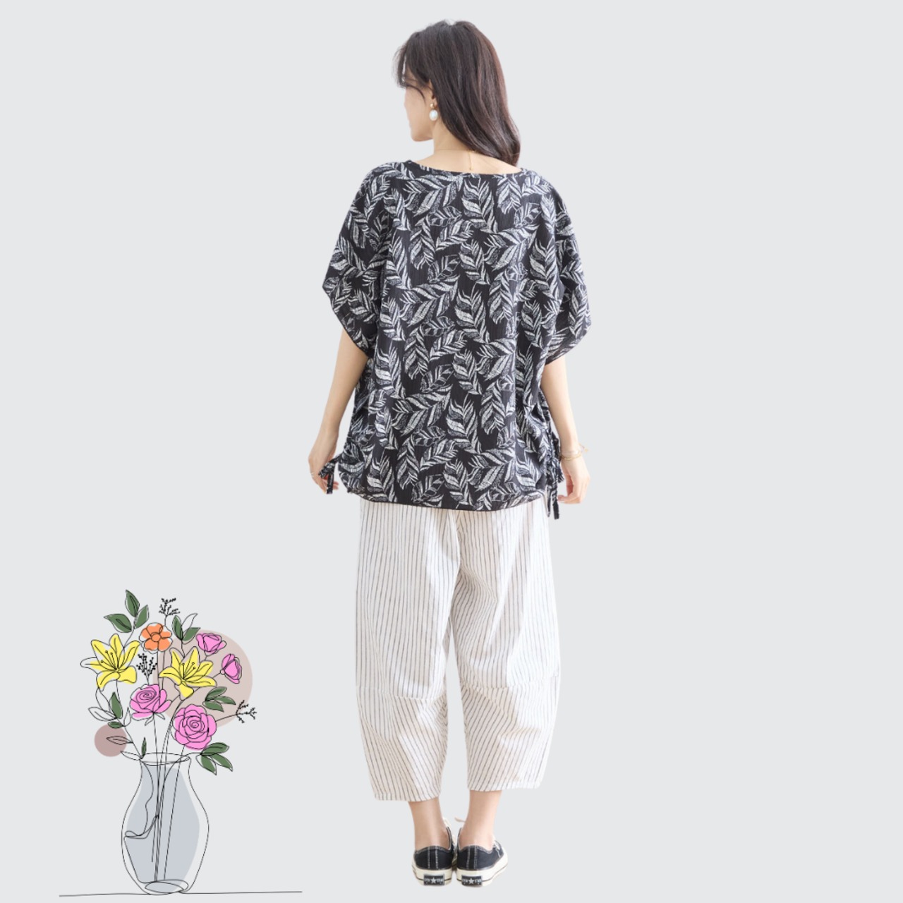 TRUBE リラックスストライプワイドパンツ【M~L】ホワイト