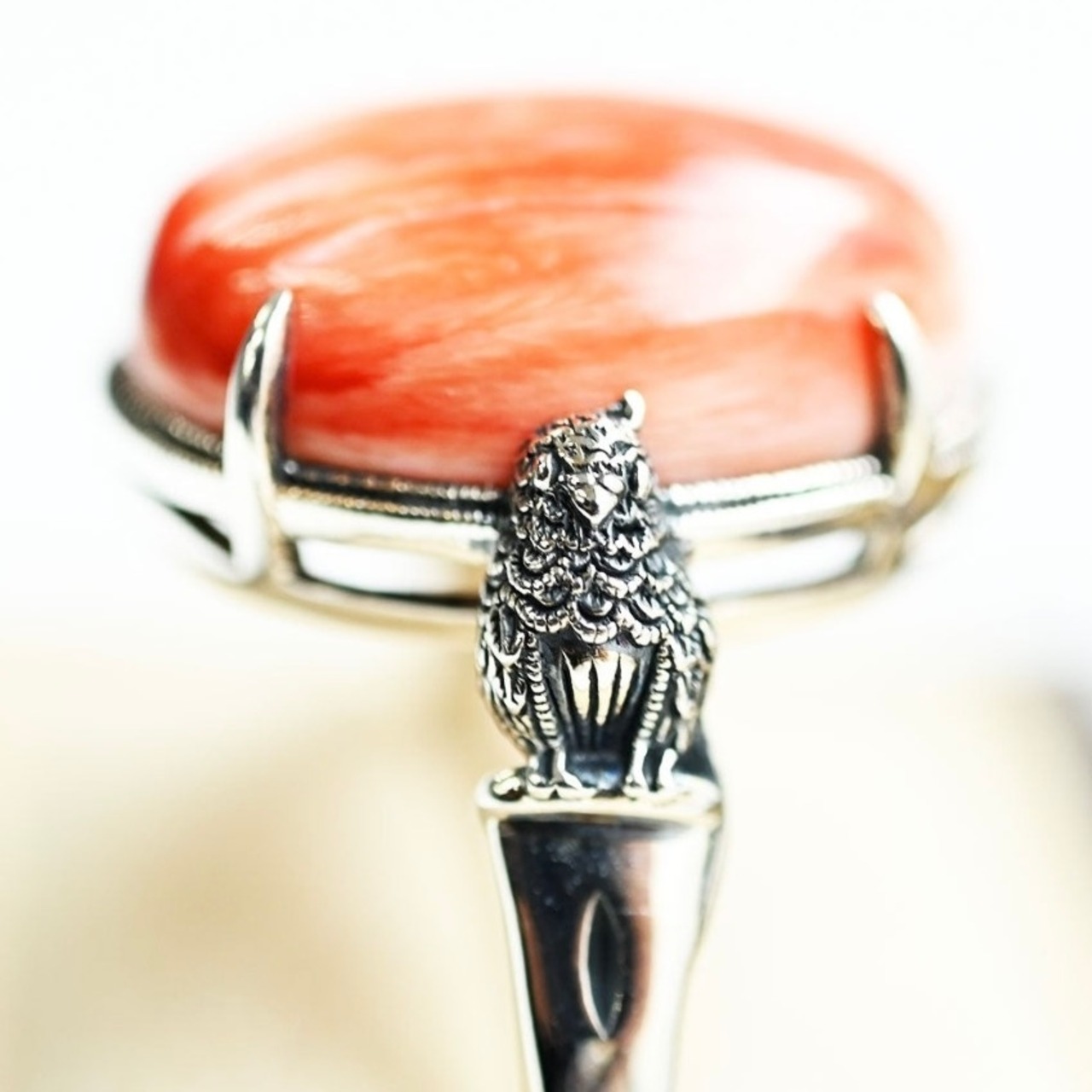 ROKUZAN silver Red Spiny Shell ring “Parrot”