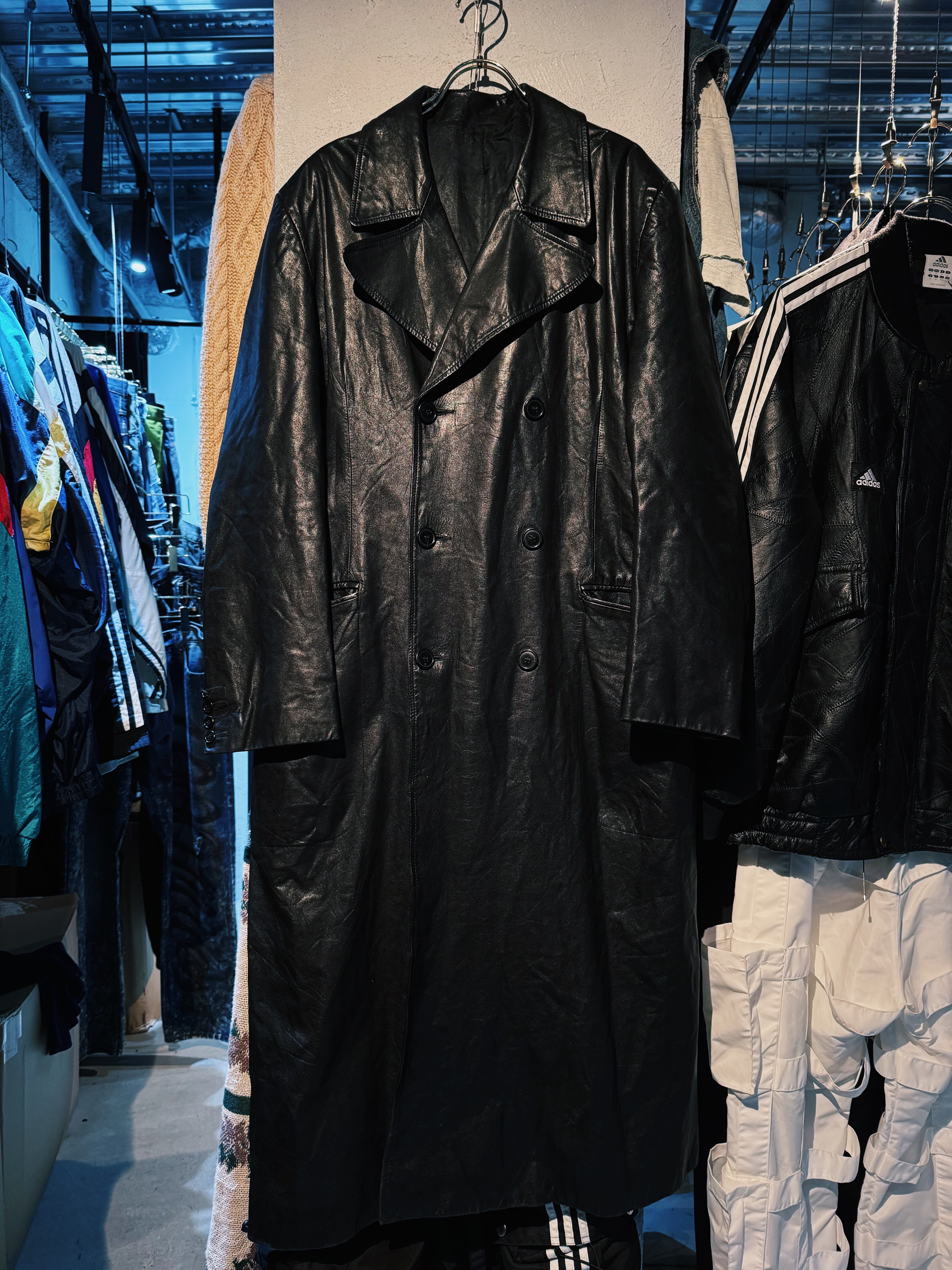 【D4C】Special vintage peaked lapel double breast leather long coat