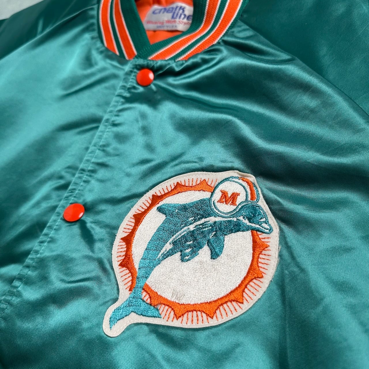 90s USA製 NFL Miami Dolphins 両面 サテン ナイロン スタジャン 90s USA製 NFL Miami Dolphins 両面 サテン ナイロン スタジャン