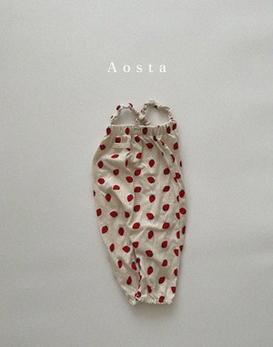 【Aosta】リネンオーバーオール 70~115cm ストロベリー 240512