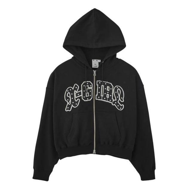 【x-girl】STUDDED LOGO ZIP UP SWEAT HOODIE / BLACK【エックスガール】