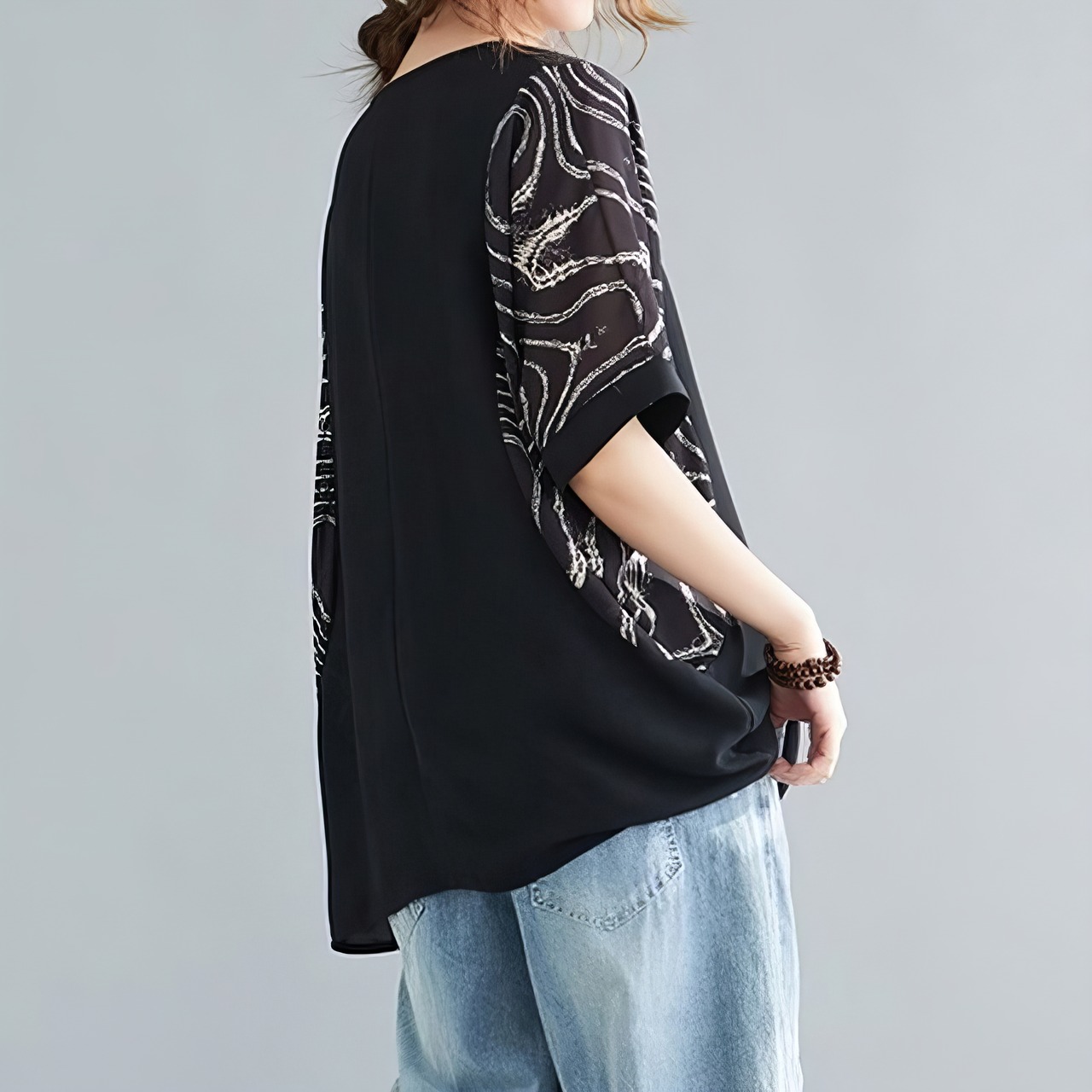 抽象プリント ブラック Tシャツ  30226