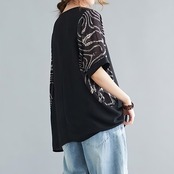 抽象プリント ブラック Tシャツ  30226