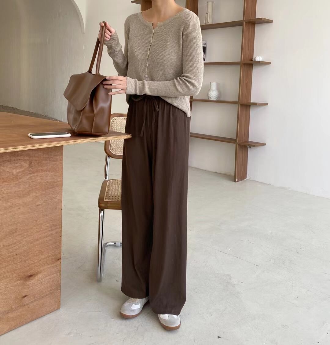 ウエストゴム　リブワイドパンツ　AJ205-614