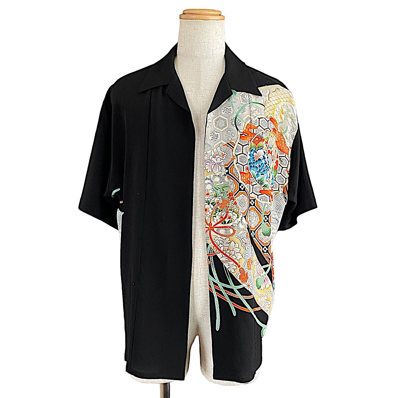 着物リメイク オープンカラーシャツ エゾアロハ/ kimono remake 