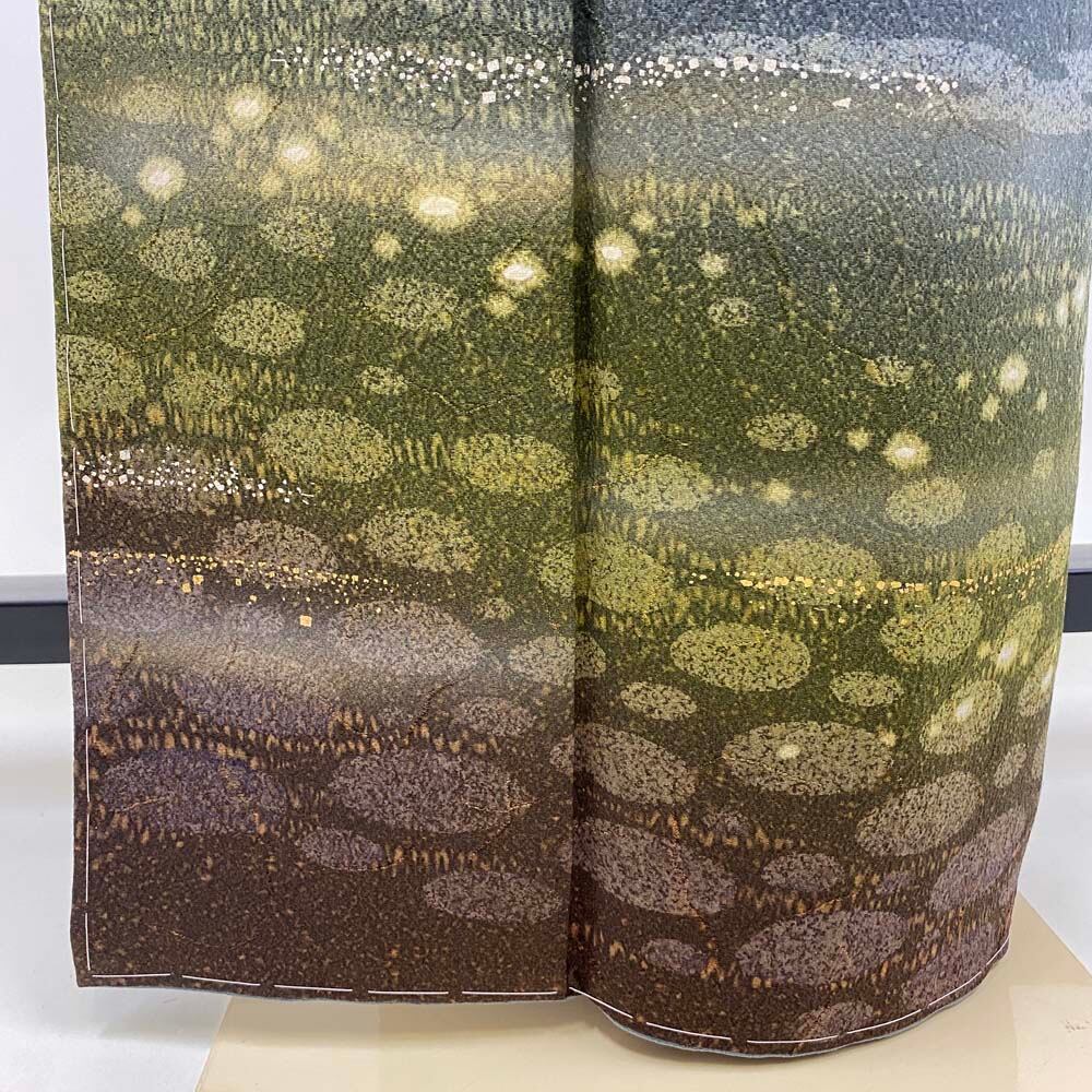 訪問着 中古 藍色 緑 幅広 大きい 裄丈68cm 身丈159cm 結婚式 着物