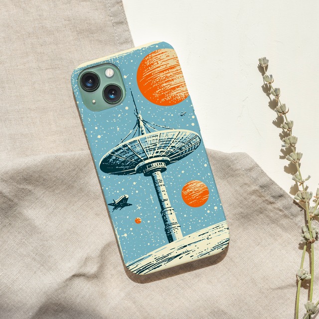 受注生産 iPhoneケース 土星と宇宙船のレトロ宇宙｜スペースエイジ RFSP051A