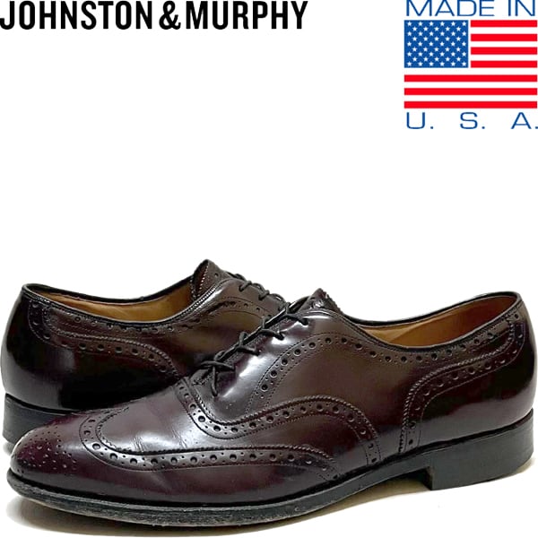 1点物◇USA製ジョンストン&マーフィー革靴エンジ茶レザーシューズ古着
