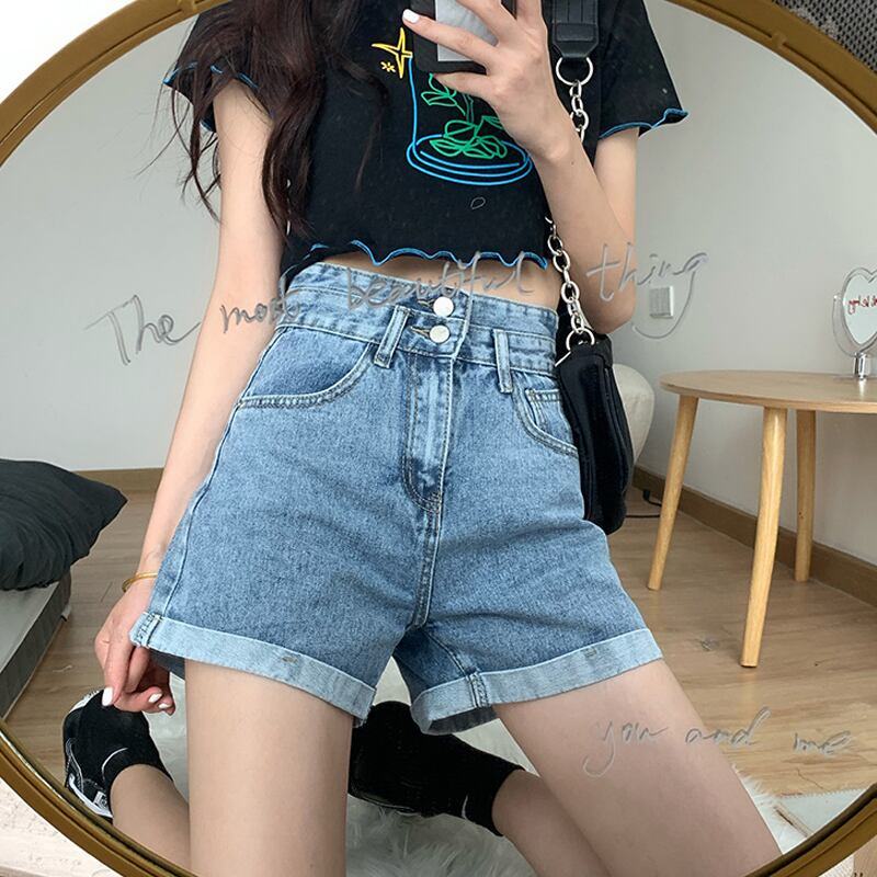 サマールーズパンツ レッドジーンズ ハイウェストウェストショーツ 薄手 夏物 ブルマー 試着室86685830466