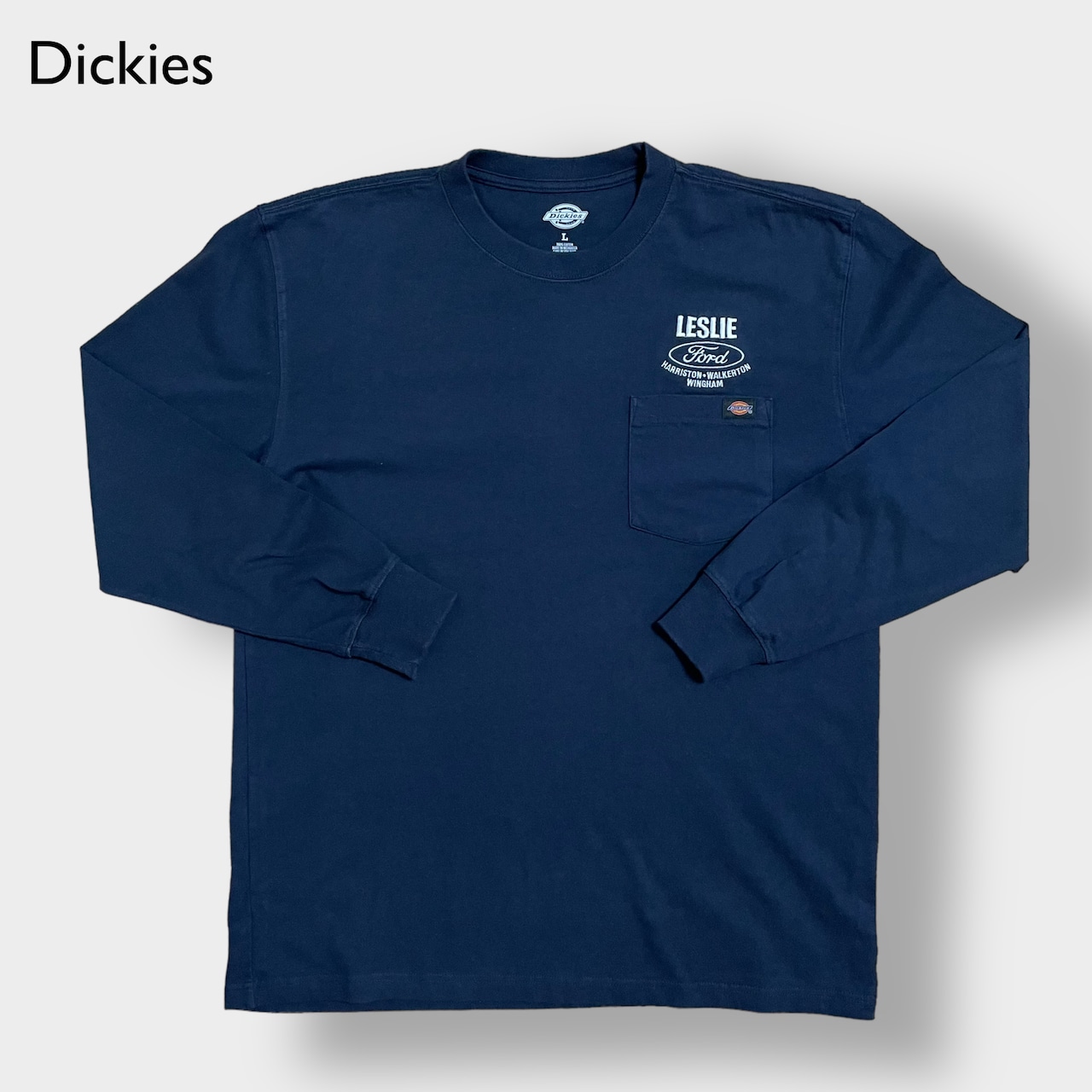 【Dickies】Ford 企業系 企業ロゴ 刺繍ロゴ ロンT 長袖 ポケットTシャツ ポケT ワンポイント LARGE ディッキーズ 車 レスリー フォード US古着