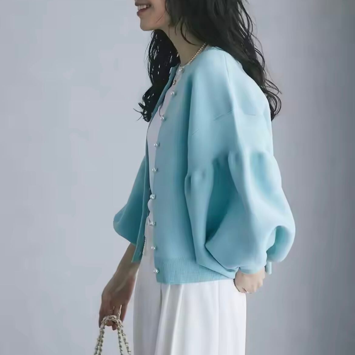 lantern sleeve knit cardigan