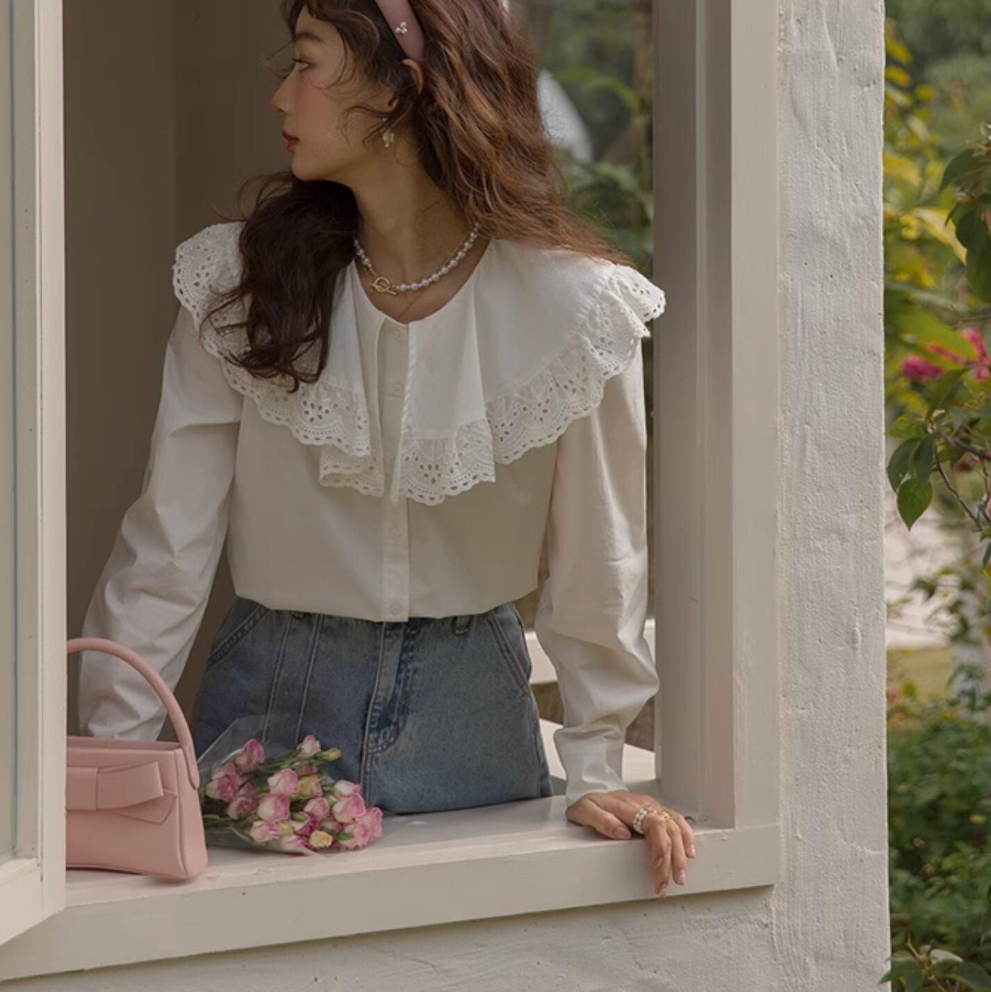 French White Lapel Shirt