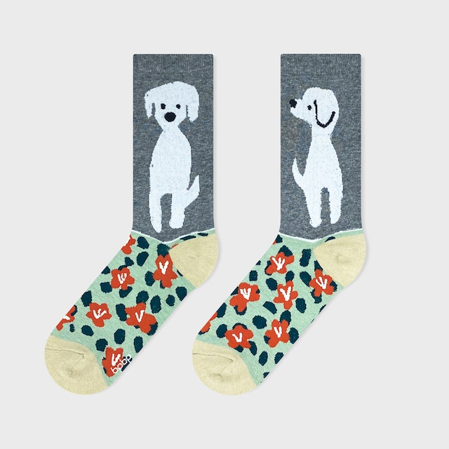 【JIN KITAMURA】北村人 SOCKS DOG IN FLOWER GARDEN 犬と お花畑 ソックス