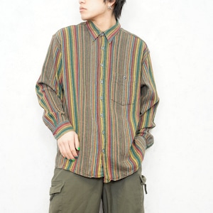 *SPECIAL ITEM* USA  VINTAGE CASA MODA COLORFUL STRIPE PATTERNED DESIGN SHIRT/アメリカ古着ストライプ柄刺繍デザインシャツ