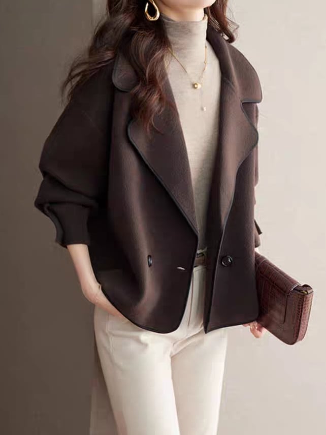 Large collar double button short coat L0814