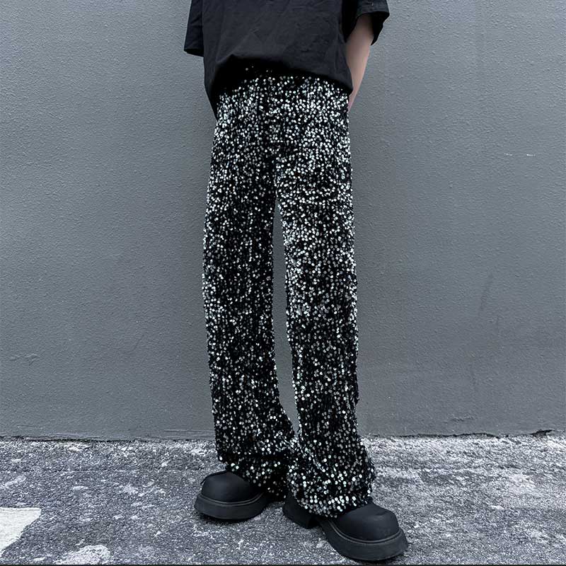 スパンコール装飾 フレアシルエット ワイドレッグパンツ 2color MPA0110