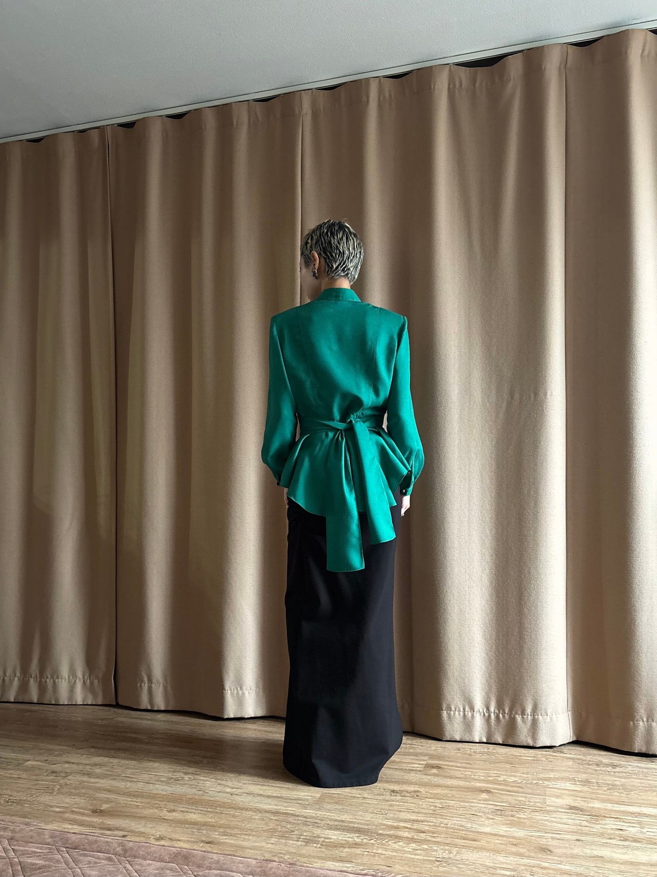 LOUIS BLANC green peplum shirt-5033-10